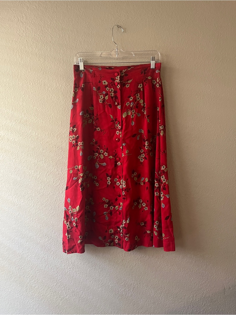 Vintage Sag Harbor Red Floral Button Down Midi Skirt Small